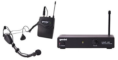 Gemini UHF-01HL wireless headset and lavalier microphone system, 150 ft range, 4 selectable frequencies, 1/4" output