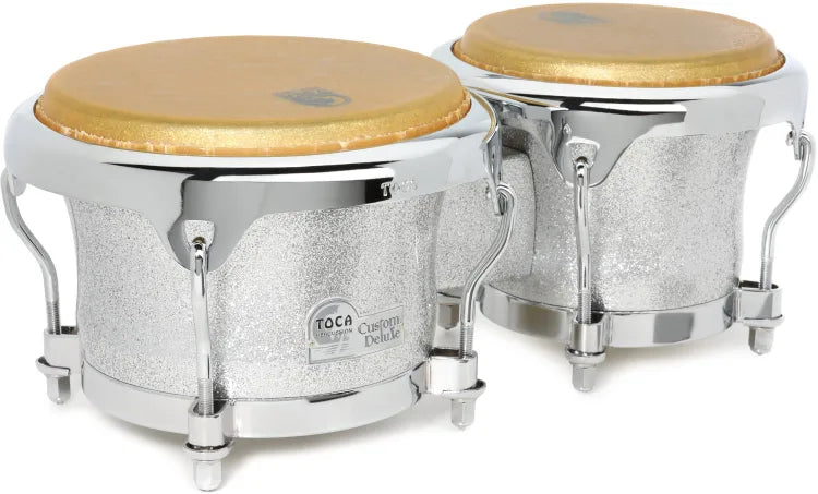 Toca Percussion Custom Deluxe Wood Bongos Silver Sparkle