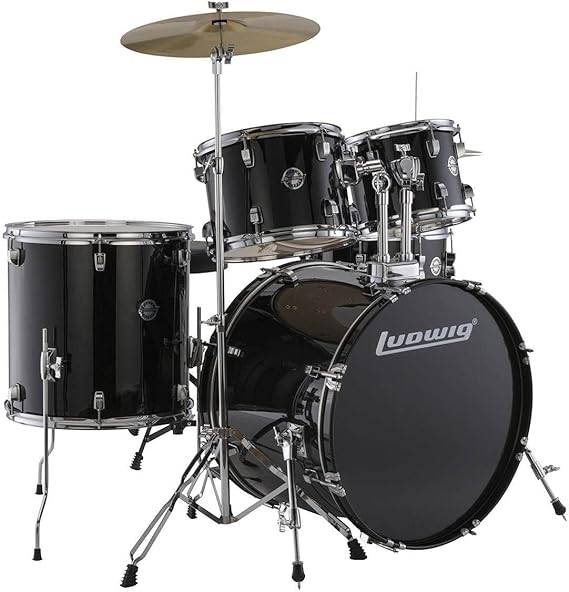 LUDWIG Accent Drive 5-Piece Drum Set 22" Bass Drum Bass Black Sparkle W/ Hardware