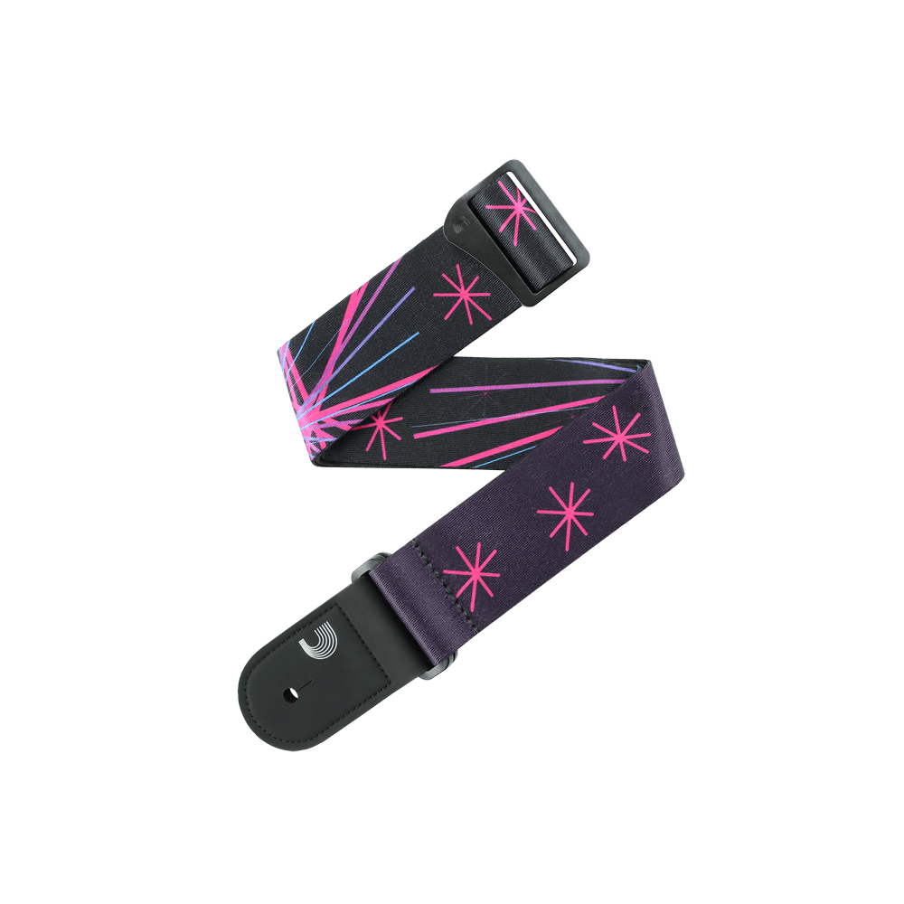 Outrun Polyester Guitar Strap, Neon Stars