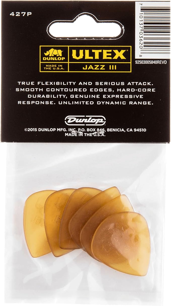 Dunlop 427P138 Ultex Jazz III Guitar Picks Player's Pack, 6-Pack, 1.38mm