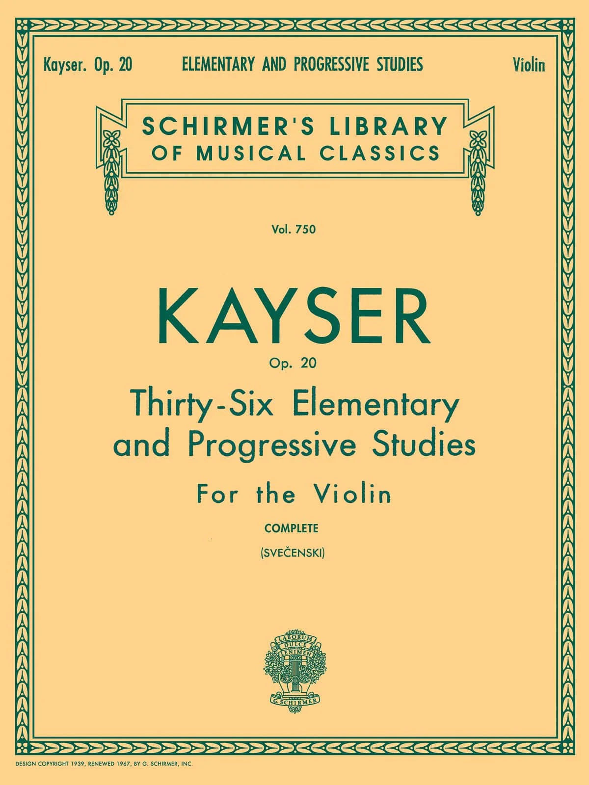 Kayser: 36 Elementary and Progressive Studies, Complete, Op. 20 Schirmer Library of Classics Volume 750 Violin Method