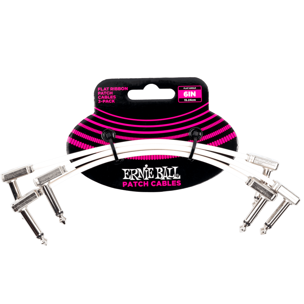 Ernie Ball Flat Ribbon Patch Cable 6in - White - 3 Pack