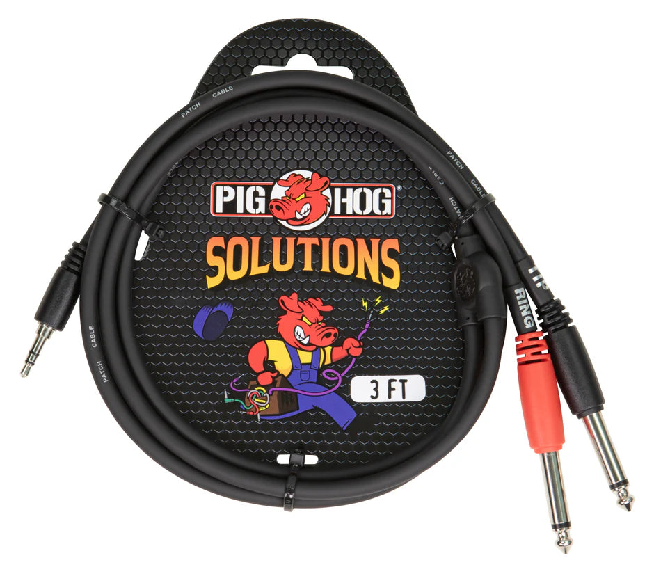 Pig Hog Solutions - Stereo Breakout Cable, 3.5mm to Dual RCA