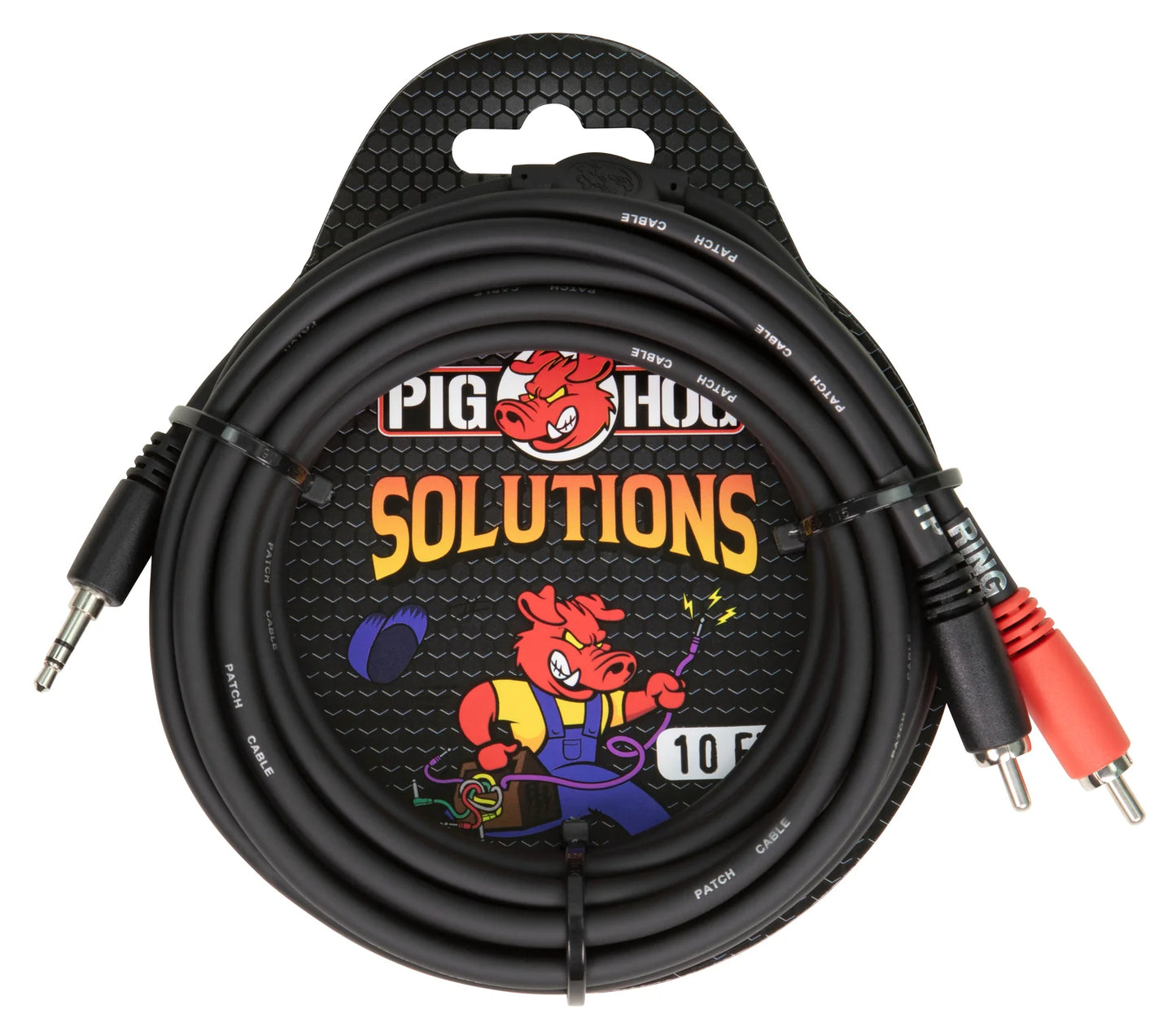 PIG HOG SOLUTIONS - 10FT STEREO BREAKOUT CABLE, 3.5MM TO DUAL RCA