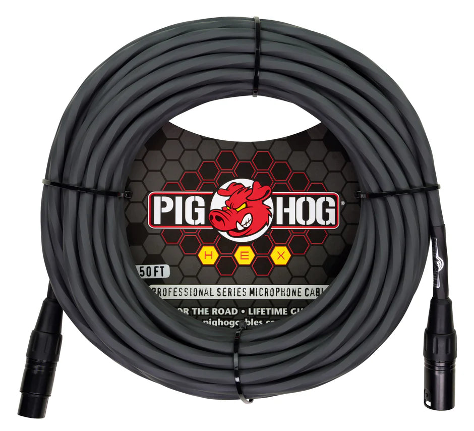 PHMH50GR Pig Hog Hex Series Mic Cable, 50ft - Grey