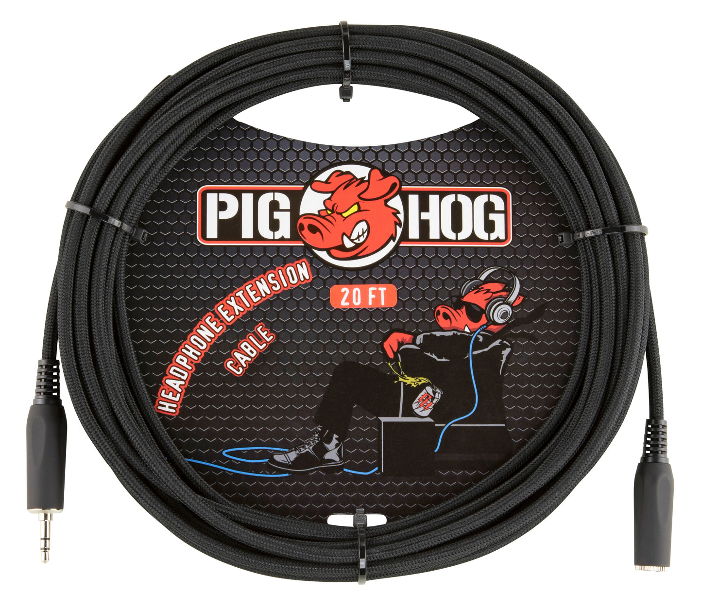 PIG HOG 20FT HEADPHONE EXTENSION CABLE, 3.5MM, BLACK