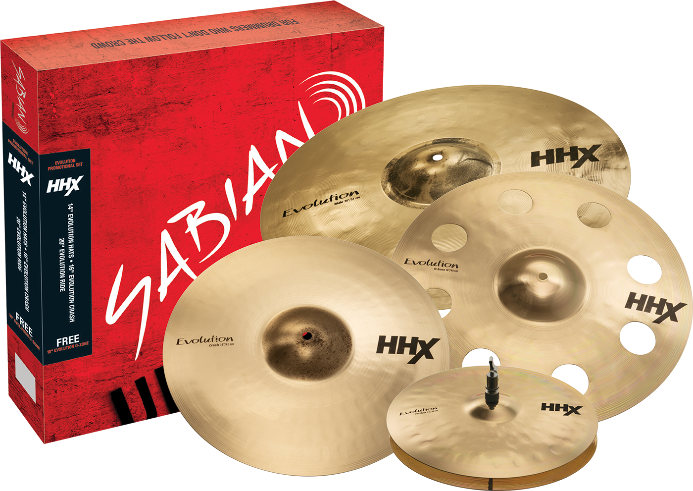 Sabian HHX Evolution Performance Set - 14/16/20 inch - with Free 18 inch O-Zone