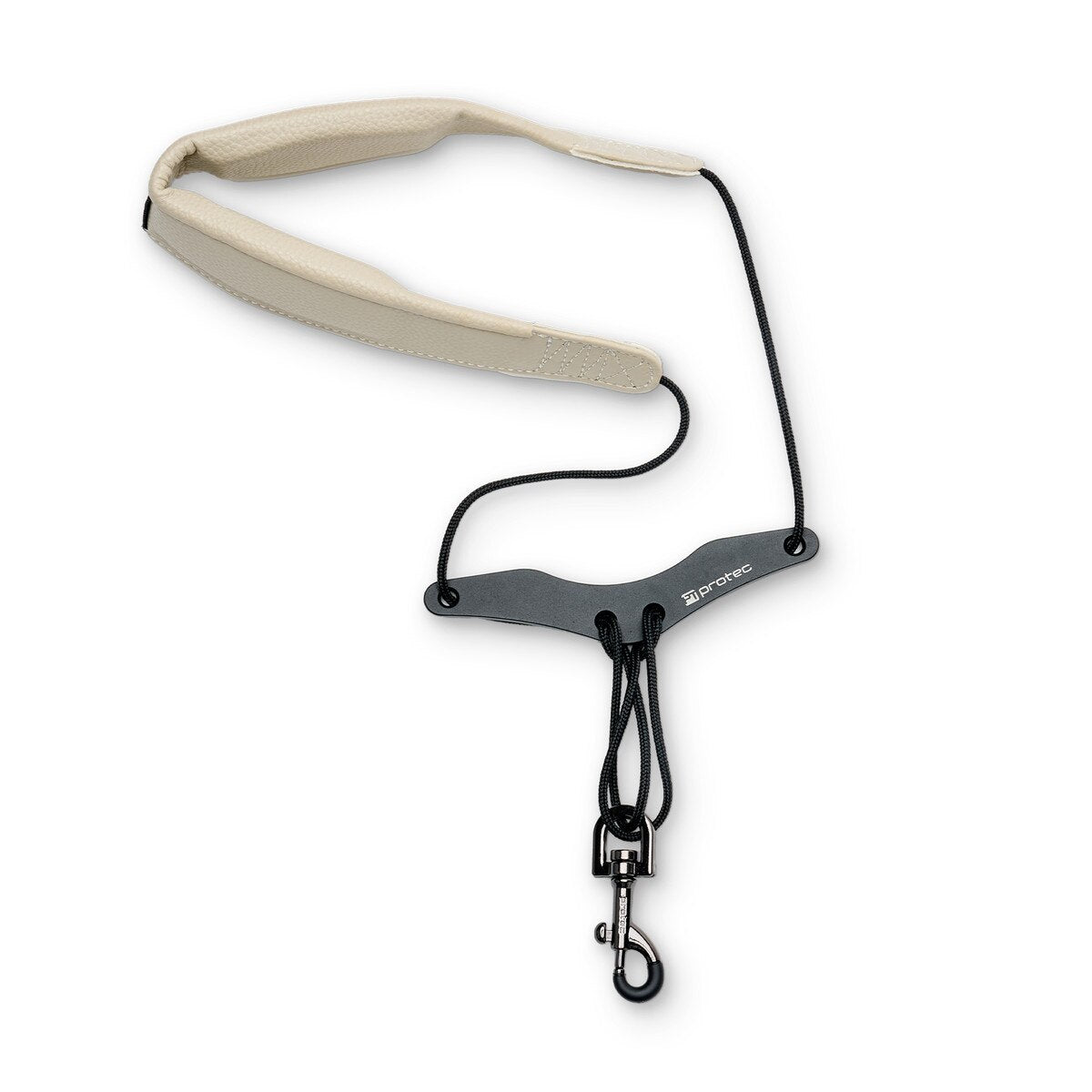 Protec Saxophone Neck Strap - Less Stress Leatherette, Comfort Bar & Metal Snap, Size 24" Long (Ivory)