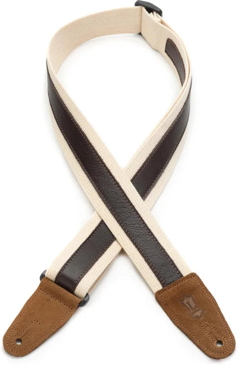 Levy's MC2CG 2-inch Cotton Combo Guitar Strap Dark Brown Leather on Natural Cotton