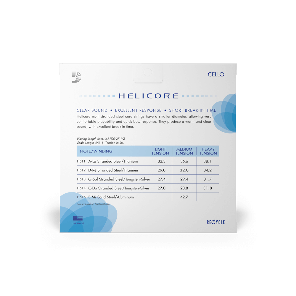 D'Addario H510 Helicore Cello String Set - 4/4 Size Medium Tension