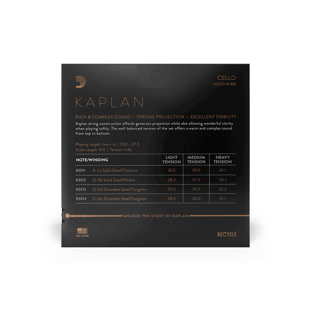 D'Addario KS510 Kaplan Cello String Set - 4/4 Scale Medium Tension