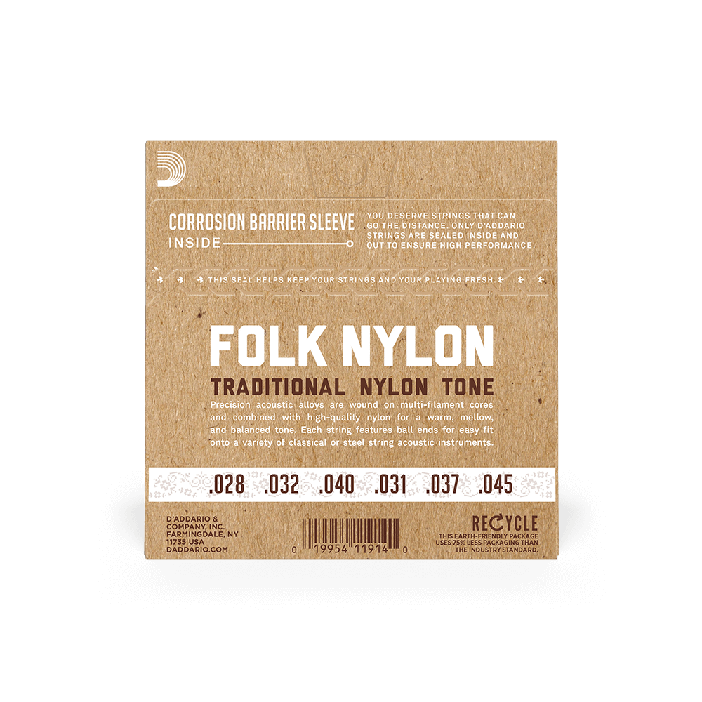 D'Addarío Folk EJ32C Normal Tension Ball End - Silver-Wound/Clear Nylon Classical Guitar Strings