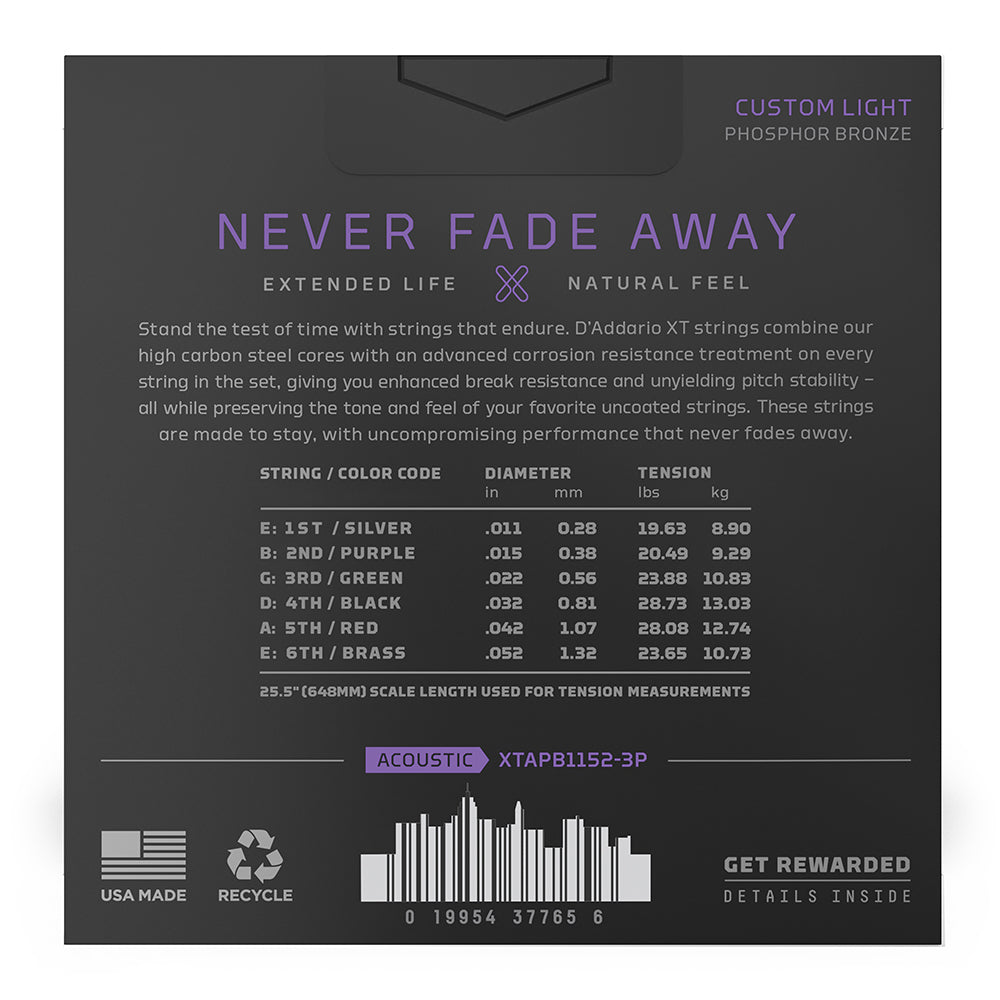 D'Addario XT Phosphor Bronze Coated Acoustic Guitar Strings