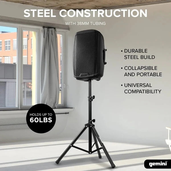 Gemini ST-04 professional tripod speaker stand , 60 lb capacity, 43" to 80" adjustable height, 38mm steel tubing