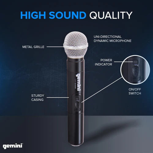 Gemini UHF-02M/HL Wireless Handheld Microphone System - Multi-Frequency