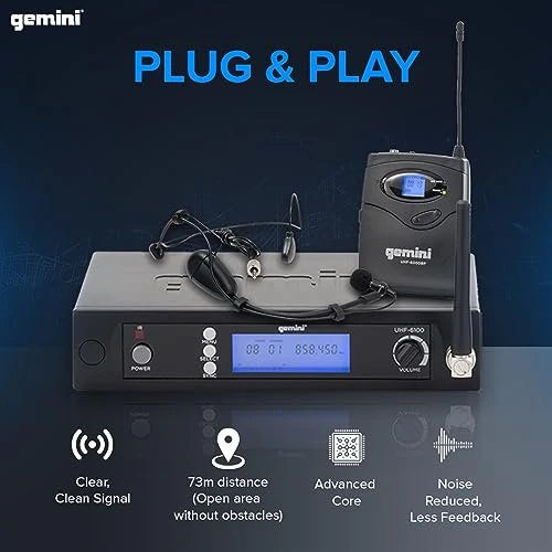 Gemini UHF-6100HL Lightweight Wireless Headset Microphone System - 240ft