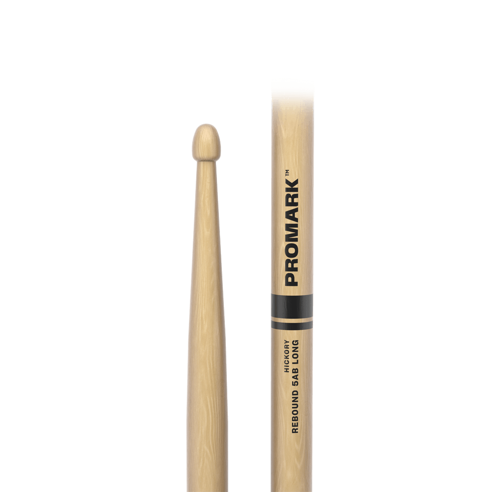 Promark Rebound 5AB Long Hickory Drumsticks Acorn Wood Tip