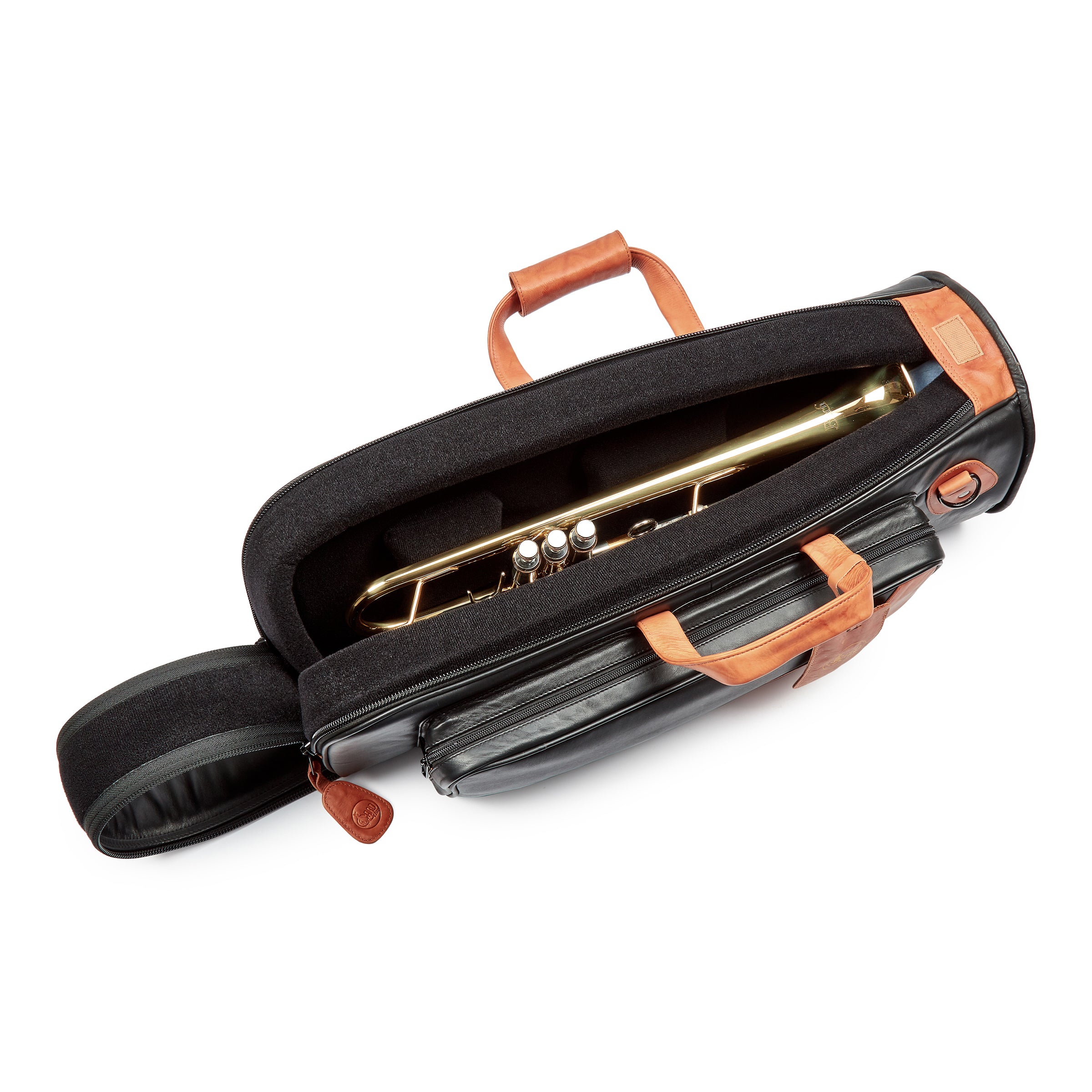 Gard Elite 1-ELK Single Trumpet Gig Bag  Black Leather with LNT Antique Leather Trim Inner Unitika Black