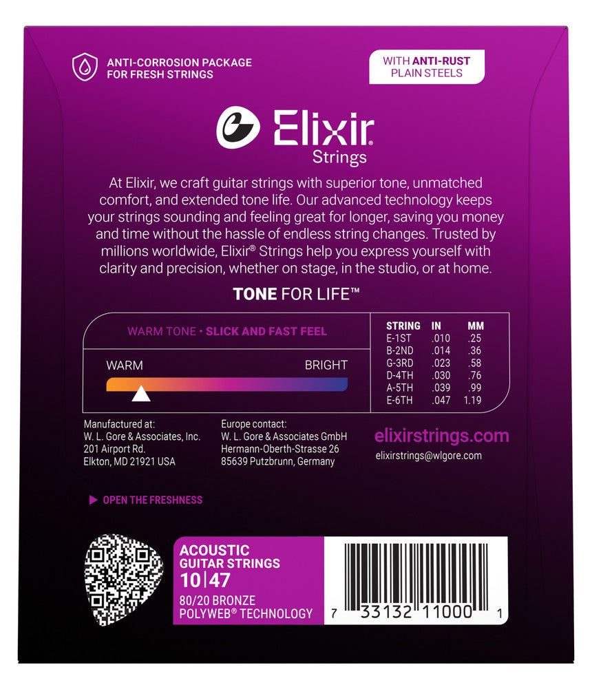 Elixir Strings Polyweb 80/20 Bronze Acoustic Guitar Strings