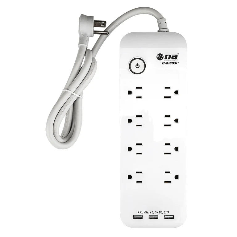 Nippon America 8 Outlets AC Power Strip with Triple USB Ports
