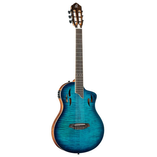 Ortega TourPlayer Series Full Size Guitar Solid Okoume/ Flamed Maple Blue - RTPDLX-FMA