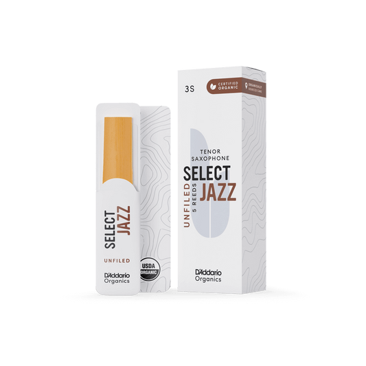 Organic Select Jazz Unfiled Tenor Saxophone Reeds, Individually-Sealed, 5-Pack