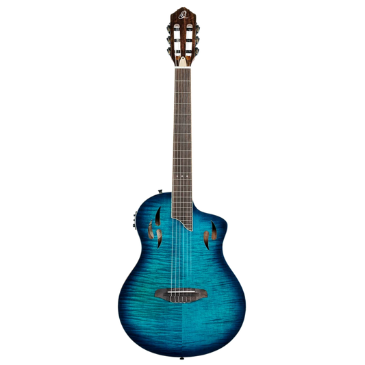 Ortega TourPlayer Series Full Size Guitar Solid Okoume/ Flamed Maple Blue - RTPDLX-FMA