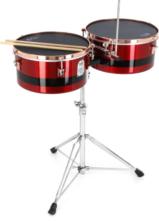 Toca Percussion Eric Velez Signature Series Timbales - 14 and 15 inches, Rojo Arándano with Rose Gold Hardware