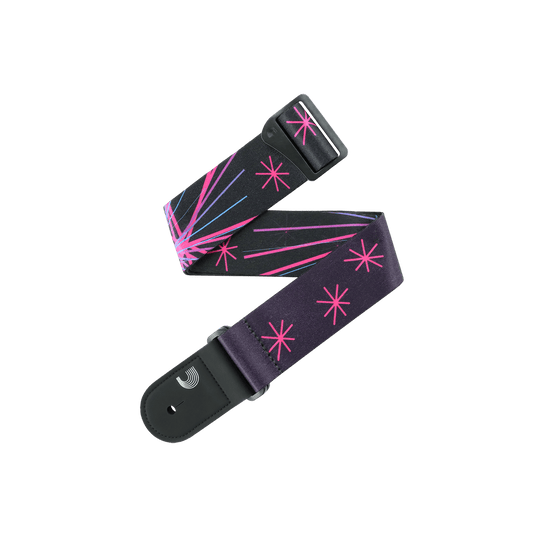 Outrun Polyester Guitar Strap, Neon Stars