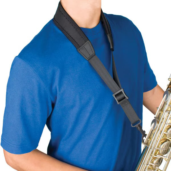 Protec Saxophone Neck Strap - Less Stress Neoprene, Plastic Snap, Size 24" Tall (Black)