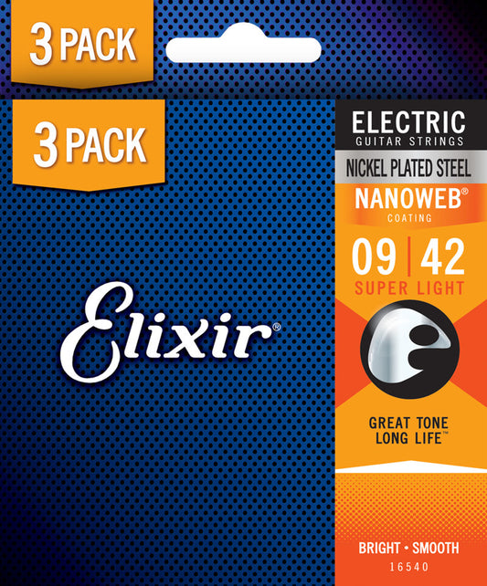 Elixir Strings 3-Pack Nanoweb Electric Guitar Strings