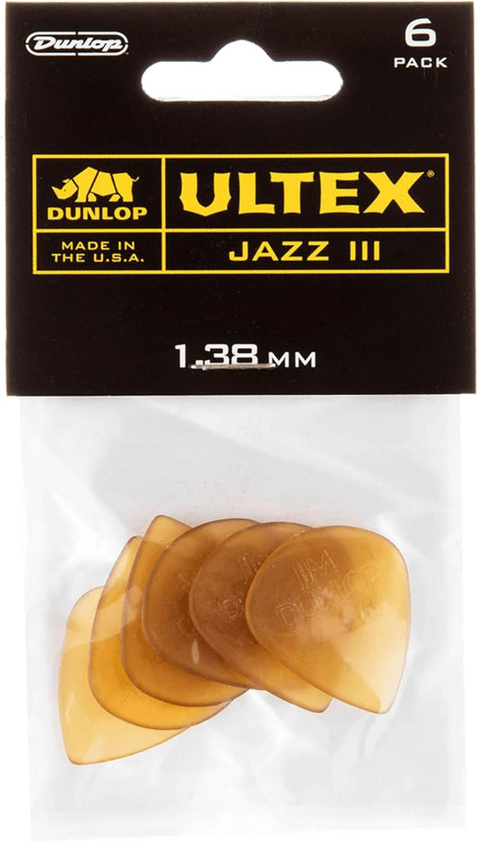 Dunlop 427P138 Ultex Jazz III Guitar Picks Player's Pack, 6-Pack, 1.38mm