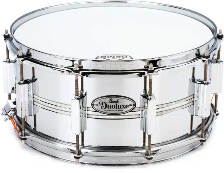 Pearl DuoLuxe Chrome over Brass Snare Drum - 6.5 x 14-inch - Nicotine White Marine Pearl Inlay