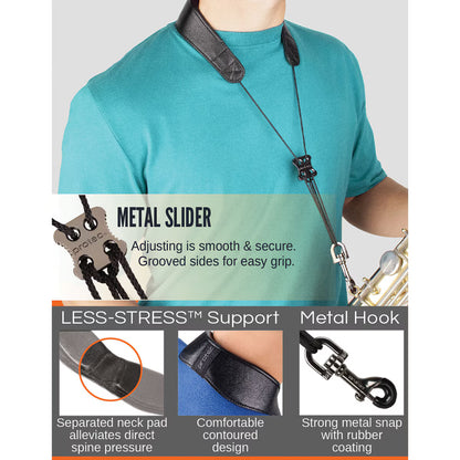 Protec Saxophone Neck Strap - Less Stress Leather, Metal Snap, Size 24" Tall