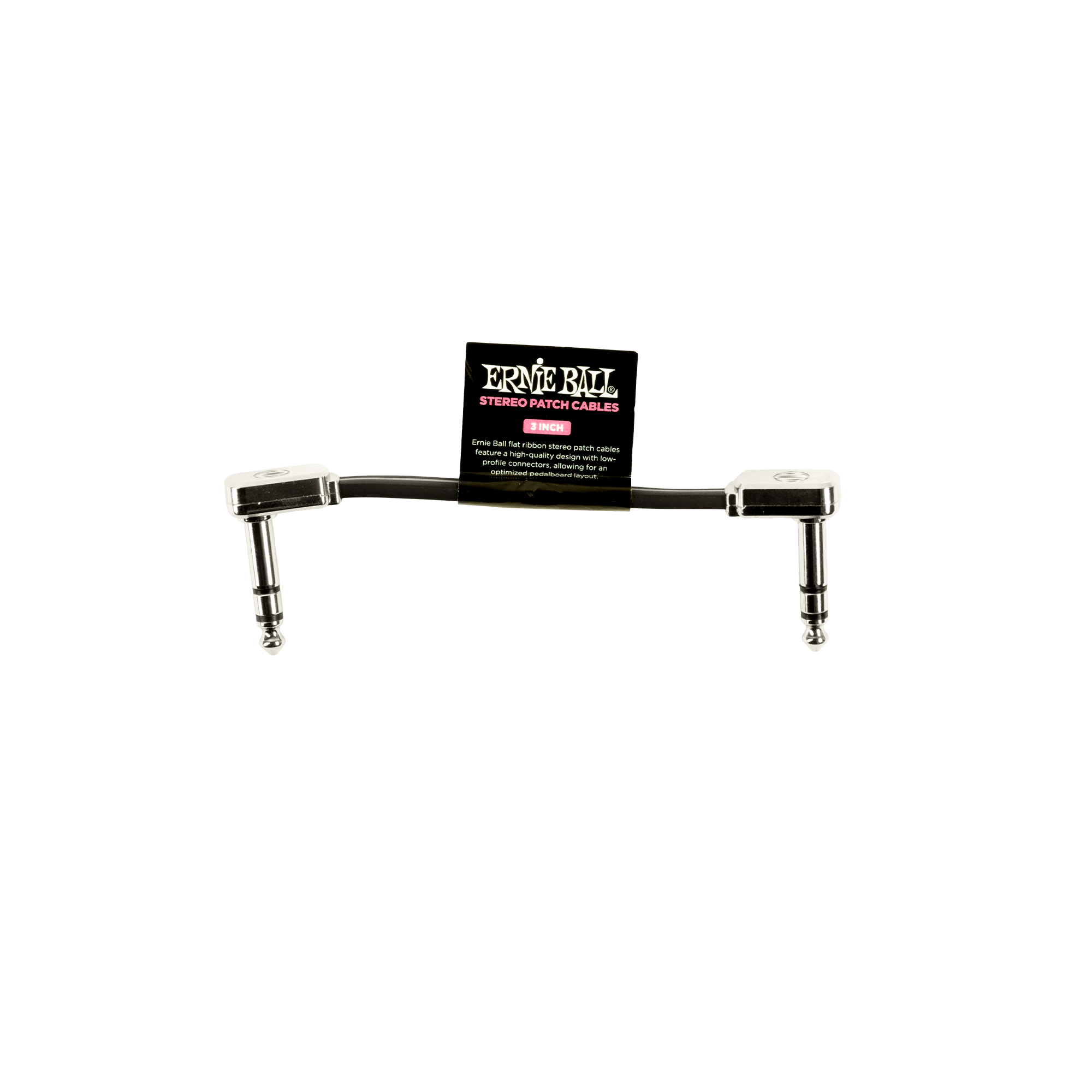 Ernie Ball Flat Ribbon Stereo Patch Cable 3inch - Black - Single