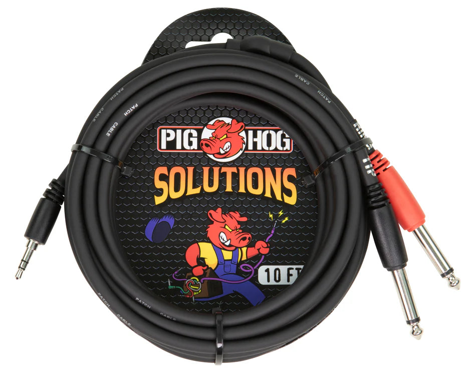 Pig Hog Solutions - Stereo Breakout Cable, 3.5mm to Dual RCA