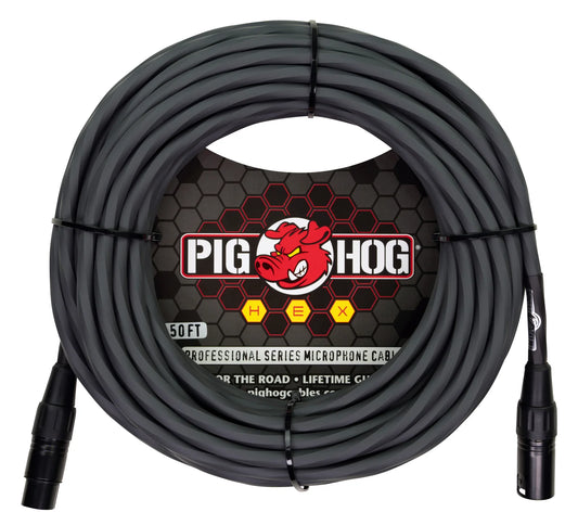 PIG HOG HEX SERIES MIC CABLE, 50FT - GREY