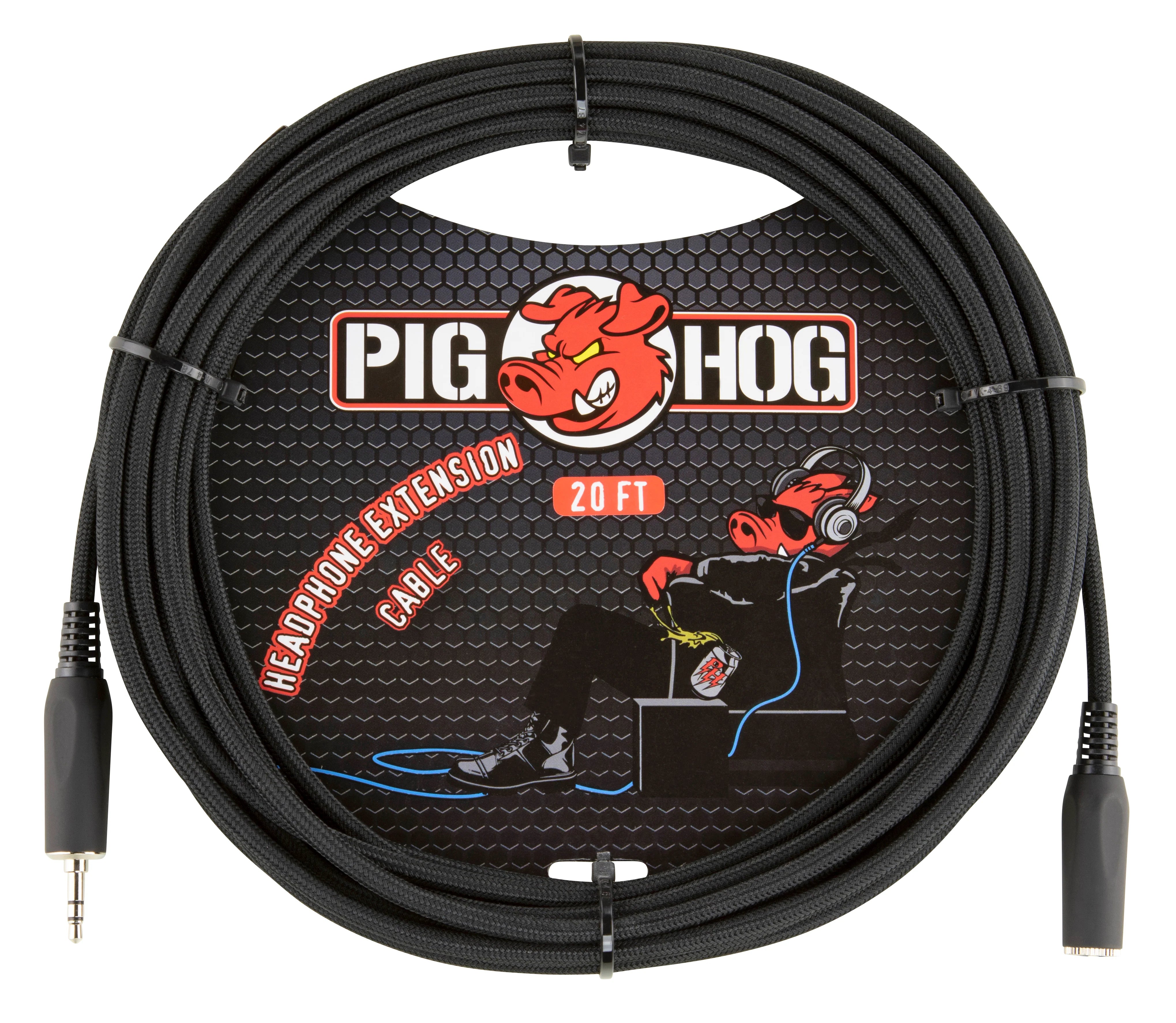 PIG HOG  20FT HEADPHONE EXTENSION CABLE, 3.5MM, BLACK