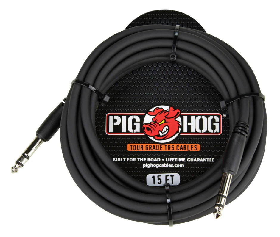 PTRS15 Pig Hog 15ft 1/4" TRS - 1/4" TRS Cable