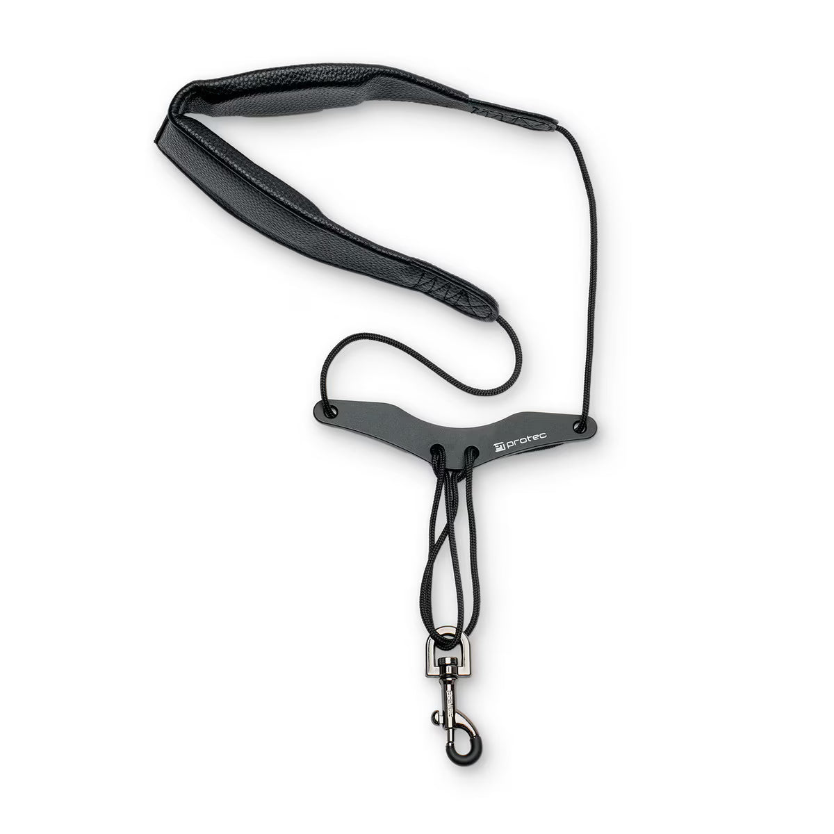 PROTEC Saxophone Neck Strap Less Stress Leatherette, Comfort Bar & Metal Snap, Size 22" Regular (Black)