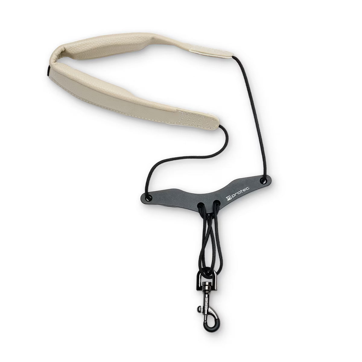 Protec Saxophone Neck Strap - Less Stress Leatherette, Comfort Bar & Metal Snap, Size 22" Regular (Ivory)