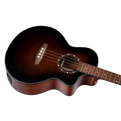 Ortega Acoustic Bass Deep Series 7 4-String Medium Scale Bass Spruce/ Mahogany Bourbon Fade - D7CE-BFT-4