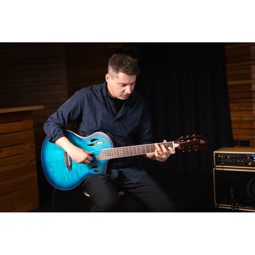 ORTEGA Tour Player Series Full Size Guitar Solid Okoume/ Flamed Maple Blue