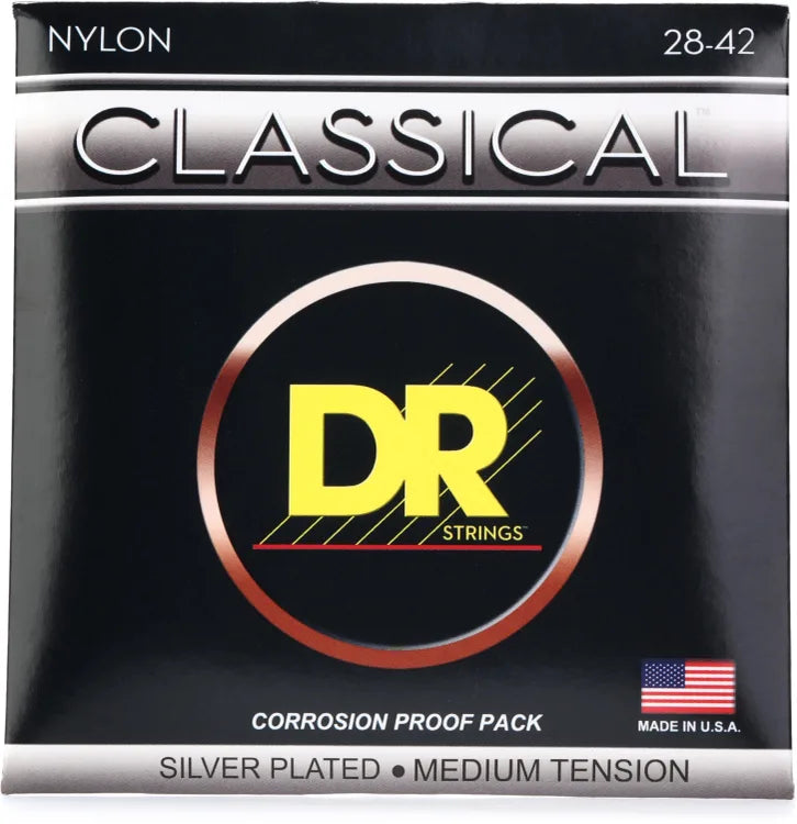 DR Strings CN-M Classical Nylon Silver-plated Strings - .028-.042, Medium Tension