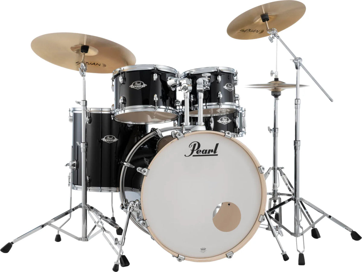 Pearl Export EXX725SNPX/C31 5-piece Drum Set with Snare Drum and Sabian PX Cymbals - Jet Black 5-piece Drum Kit with 10" and 12" Toms, 16" Floor Tom, 22" Bass Drum, 14" Snare, Hardware, and 3-piece Cymbal Pack - Jet Black