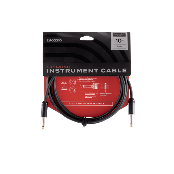 D'Addario American Stage Straight to Straight Instrument Cable - 10 foot