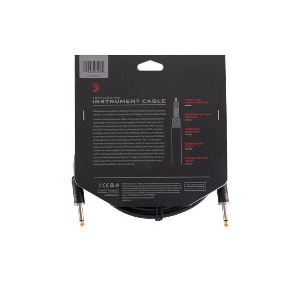 D'Addario American Stage Straight to Straight Instrument Cable - 10 foot