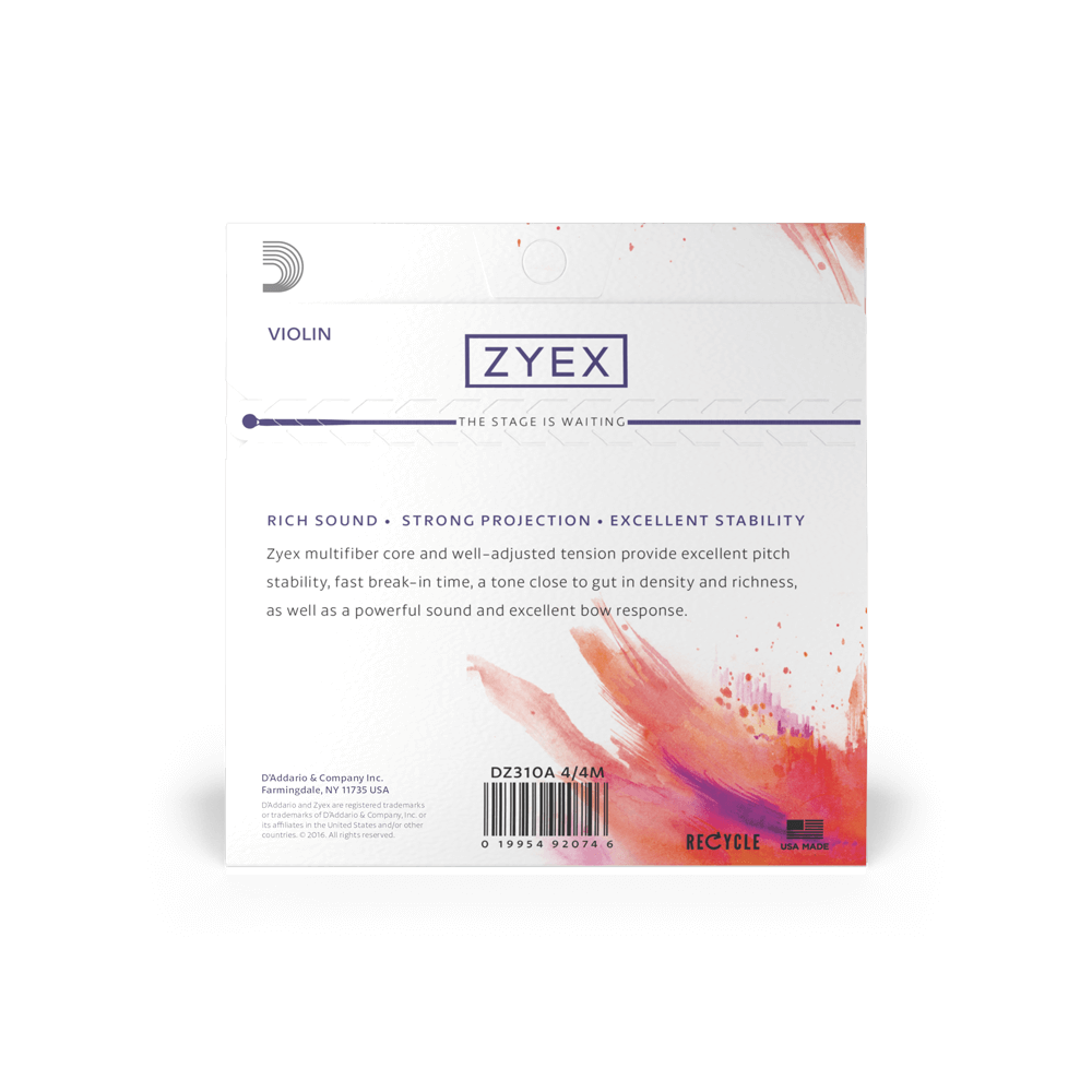 D'Addario DZ310A Zyex Violin String Set - 4/4 Size with Aluminum