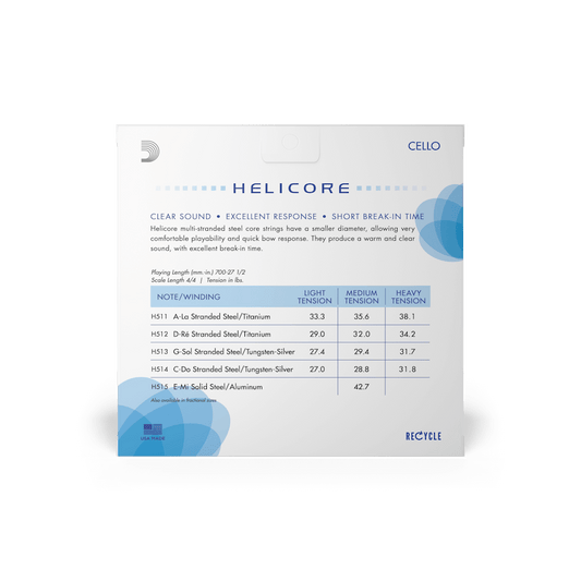 D'Addario H510 Helicore Cello String Set - 4/4 Size Medium Tension